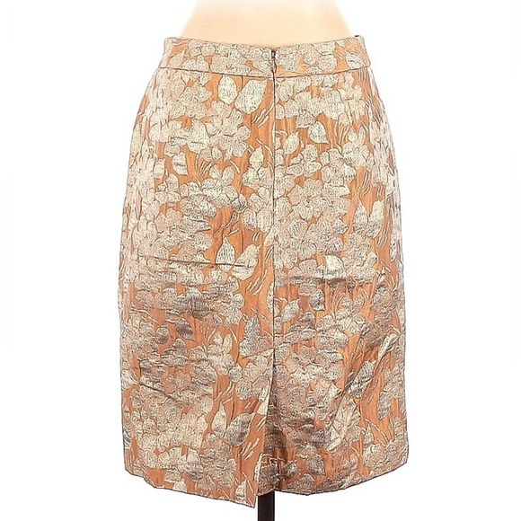 Talbots | Jacquard Brocade Peach Orange Metallic Floral Pencil Skirt Size 2 - Picture 3 of 3